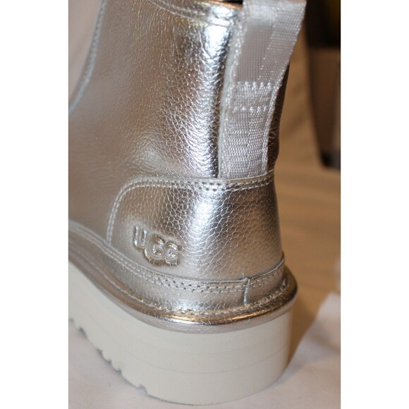 UGG WOMEN'S SILVER LEATHER NEUMEL ZIP UP PLATFORM BOOTS SZ 9 NIB - Picture 5 of 7